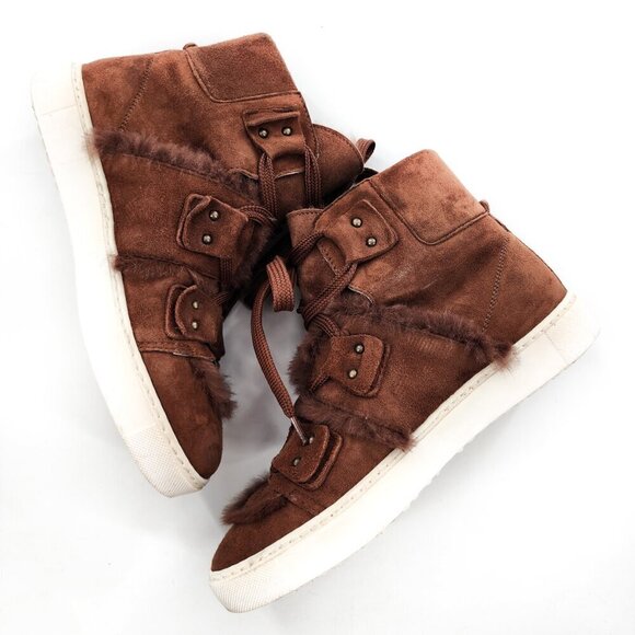 NAVYBOOT SWITZERLAND Brown Suede Lace Up High Top Sneakers Real Fur - Picture 6 of 10